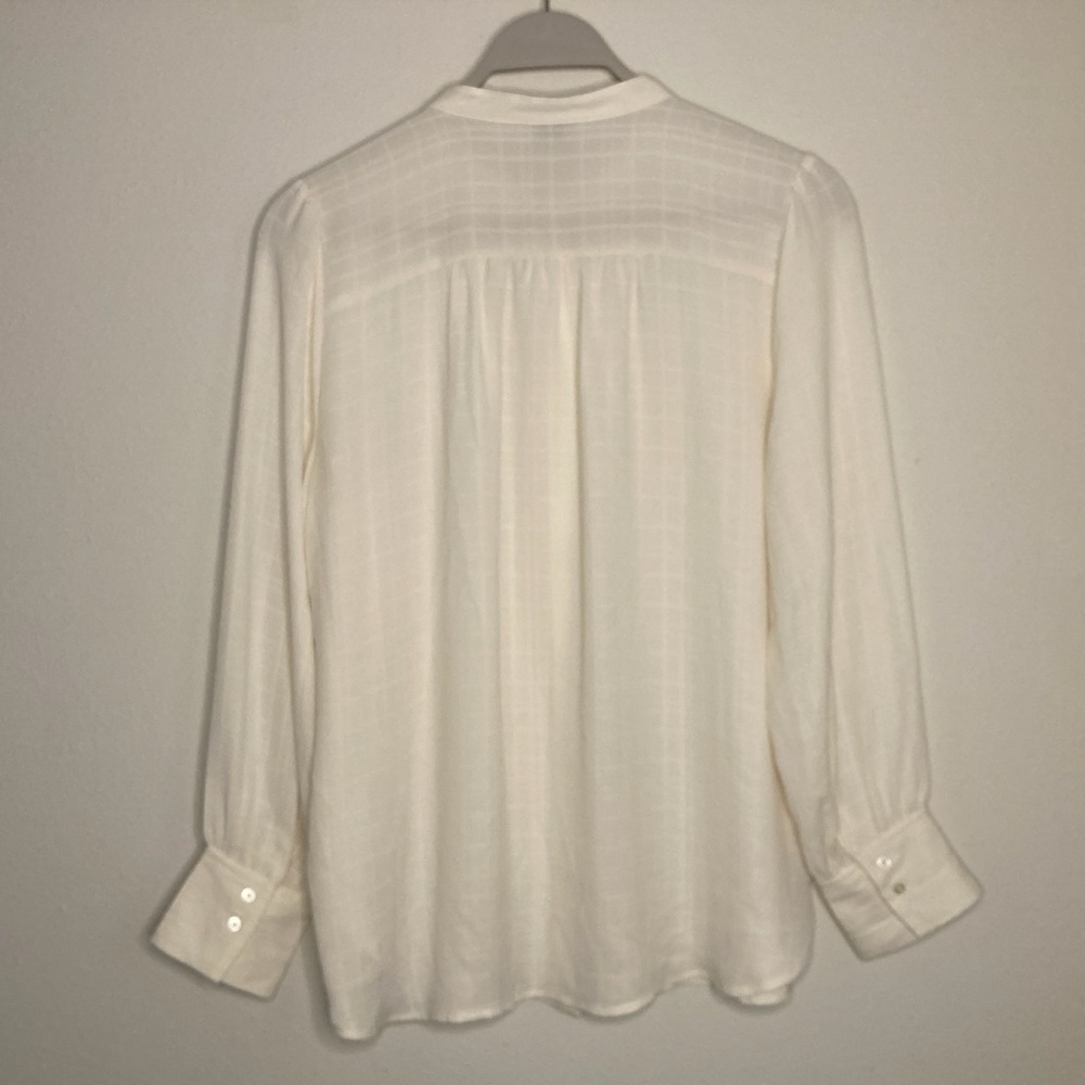 LOFT Size LP White/Cream Button-Down Shirt, w/ Plaid-Style Pattern in Same Color - Picture 2 of 7